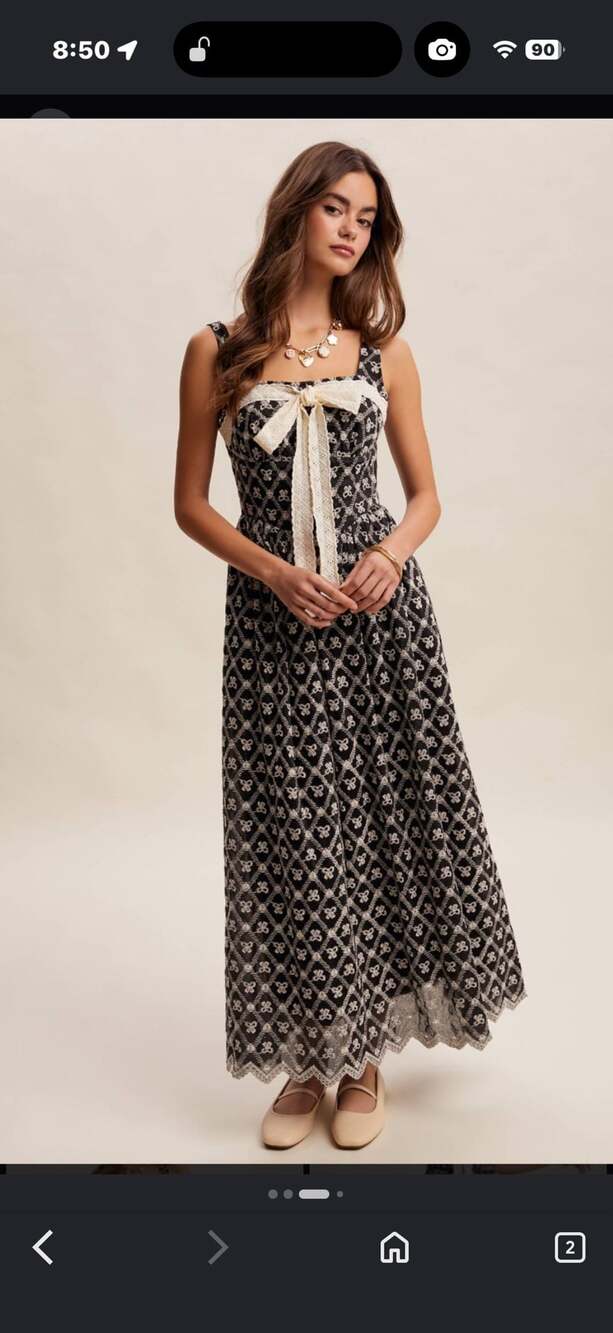 Disticle Black and White Embroidered Tie-Front Maxi Dress Size L